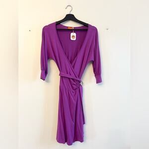Michelle Jonas NWT purple wrap dress made in USA office work travel petite